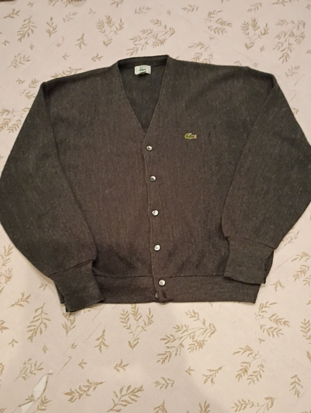 Vintage Lacoste Men’s Charcoal Gray V-Neck Button Cardigan Grandpa